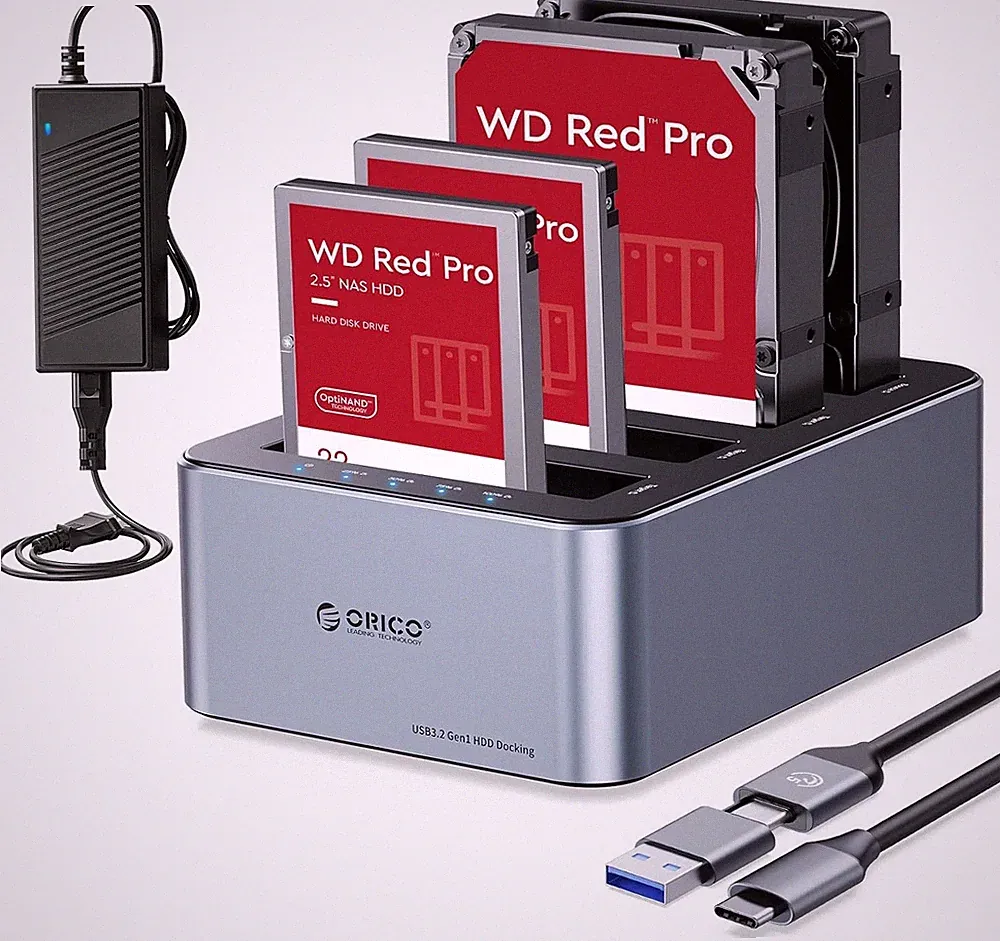 ORICO USB 3.2 USB C 4 Bay Hard Drive Cloner Docking Station Gen 1 20TB 6656C3