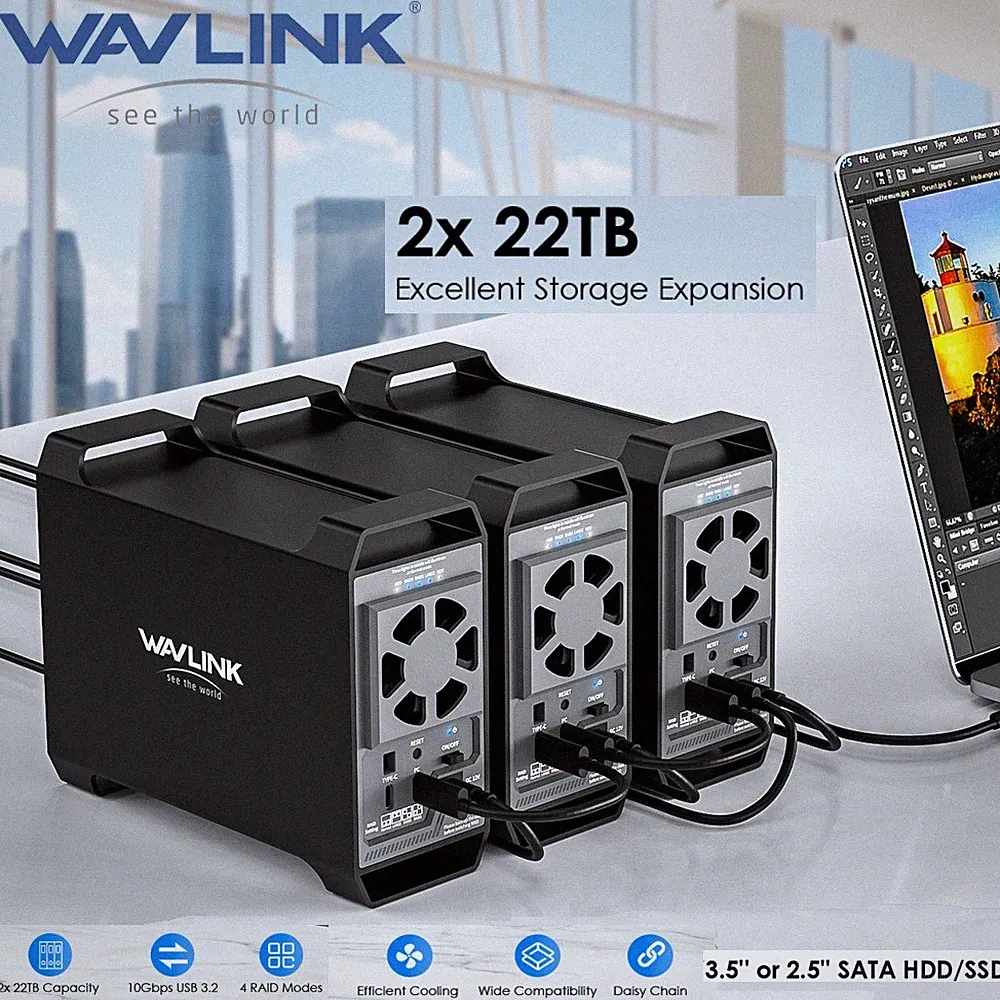 WAVLINK HDD/SSD RAID Hard Drive Docking Station 2 Bay for 2.5“/3.5" SATA 4 Modes